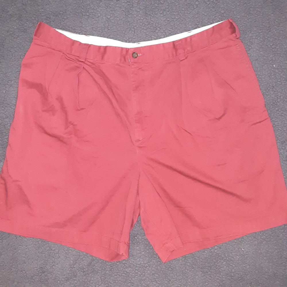 Vintage J Crew Mens 40 Red Pleated Cotton Twill Stonewashed Shorts Made in USA